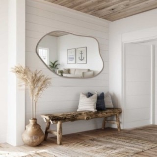 Miroir aux formes organiques dans un cadre en MDF couleur cachemire - MARIS FOAM DANS SON CADRE
