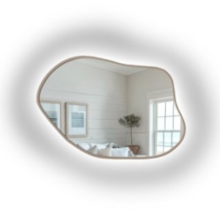 Miroir aux formes organiques, avec cadre en MDF couleur cachemire et éclairage intégré - MARIS FOAM LED DANS SON CADRE