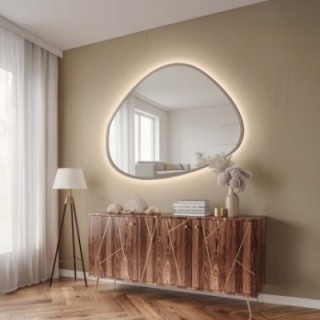 Miroir aux formes organiques, avec cadre en MDF couleur cachemire et éclairage intégré - MARIS SAND LED DANS SON CADRE