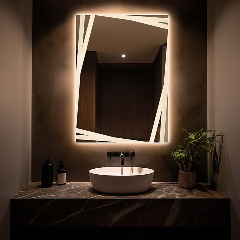 Miroir rectangulaire avec éclairage décoratif sablé - CARDS LED