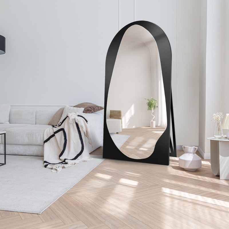Miroir debout demi-ovale organique dans un cadre MDF - JASPIS SUR PIED