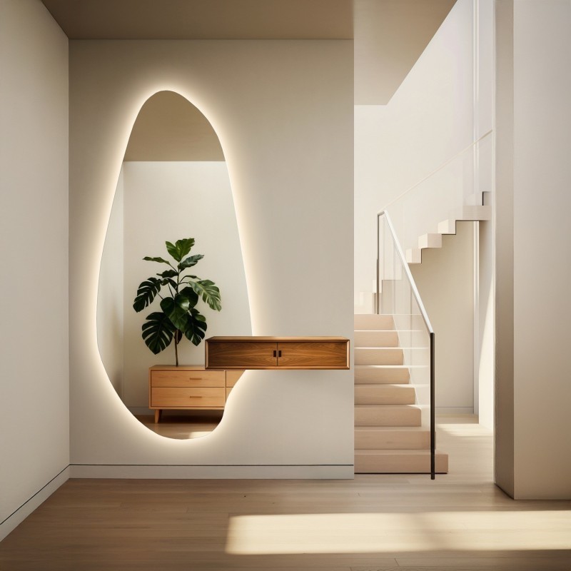 Miroir de forme irrégulière avec découpe d'armoire et éclairage - JASPIS LED