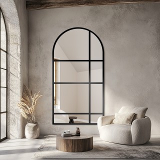 Miroir semi-ovale avec meneaux dans un cadre en mdf loft - JORDAN - couleur du cadre au choix