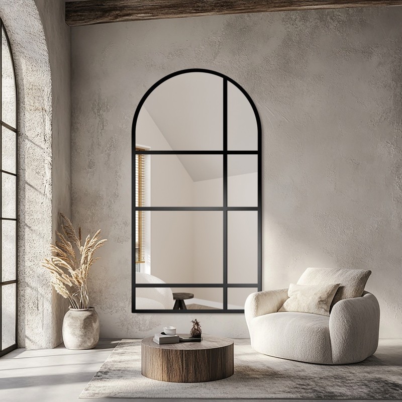 Miroir semi-ovale avec meneaux dans un cadre en mdf loft - JORDAN - couleur du cadre au choix