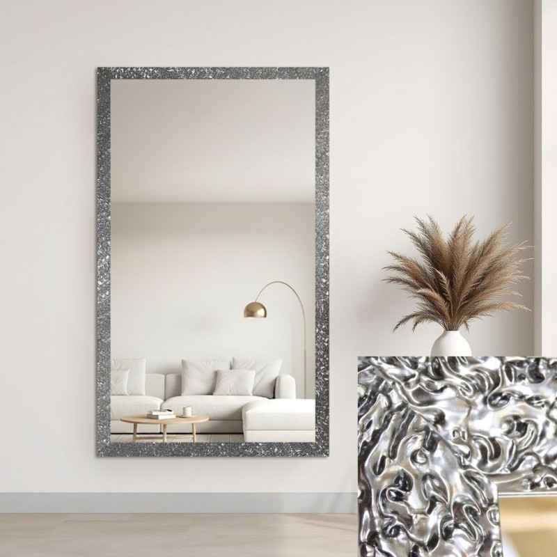 Miroir glamour dans un cadre luxueux argenté à finition haute brillance - 8002003