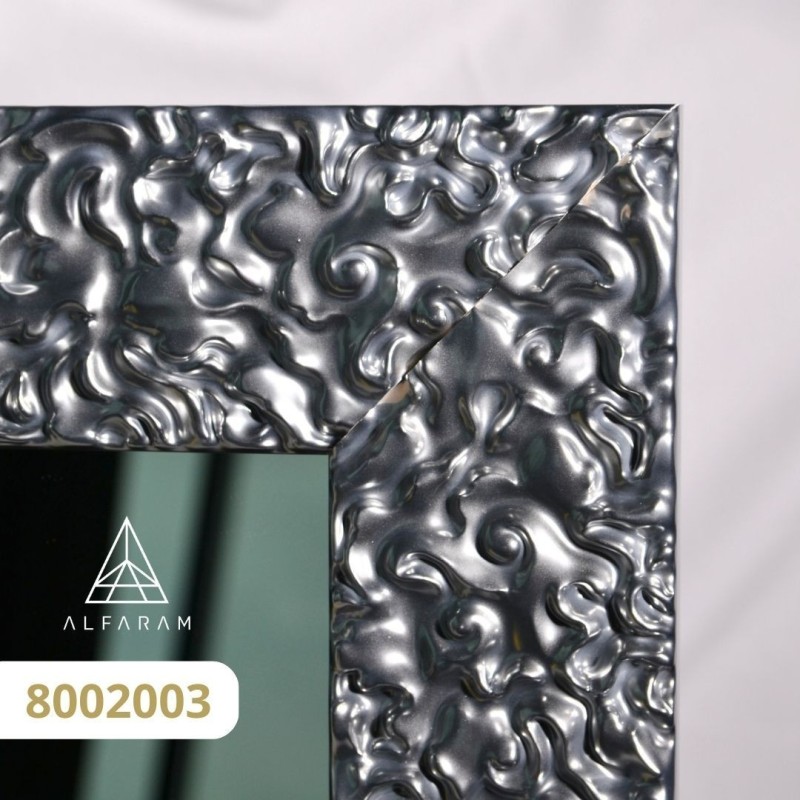 Miroir glamour dans un cadre luxueux argenté à finition haute brillance - 8002003