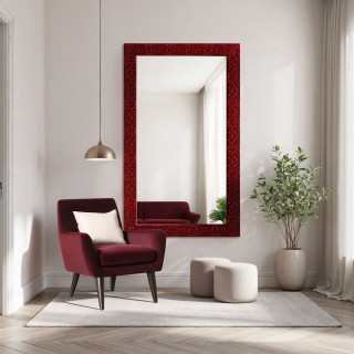 Miroir glamour dans un cadre luxueux bordeaux à finition haute brillance  - 8002006