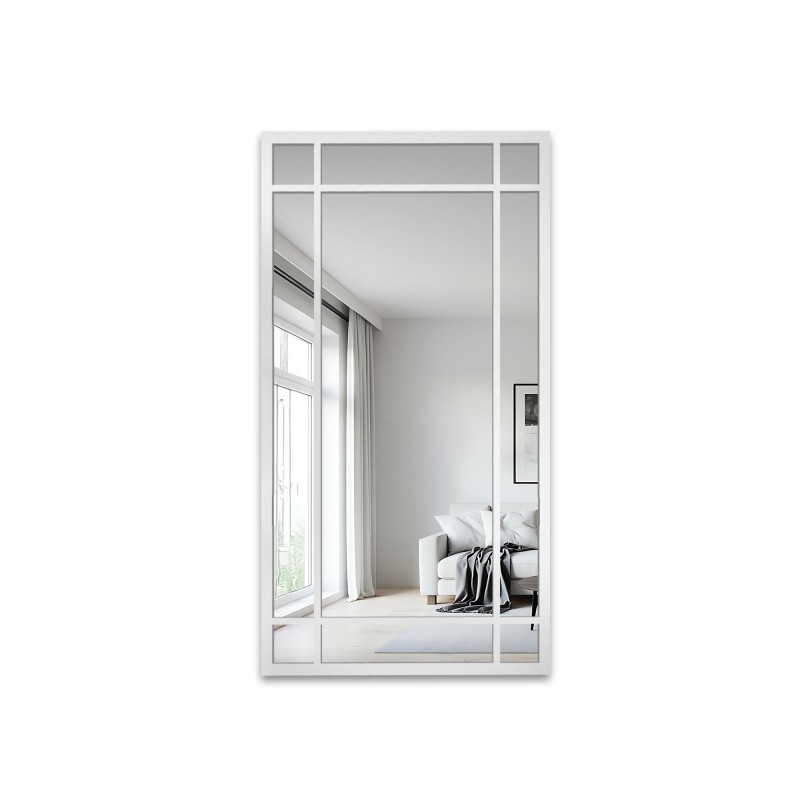 Miroir de loft avec meneaux dans un cadre blanc - ALEKSANDER
