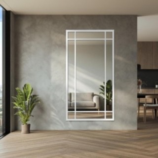 Miroir de loft avec meneaux dans un cadre blanc - ALEKSANDER