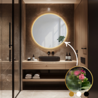 Miroir rond sur verre ornemental Master Flex avec éclairage - LUXORA FROSTED LED