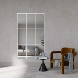 Miroir de loft avec meneaux dans un cadre blanc - HANA