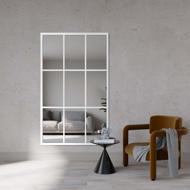 Miroir de loft avec meneaux dans un cadre blanc - HANA
