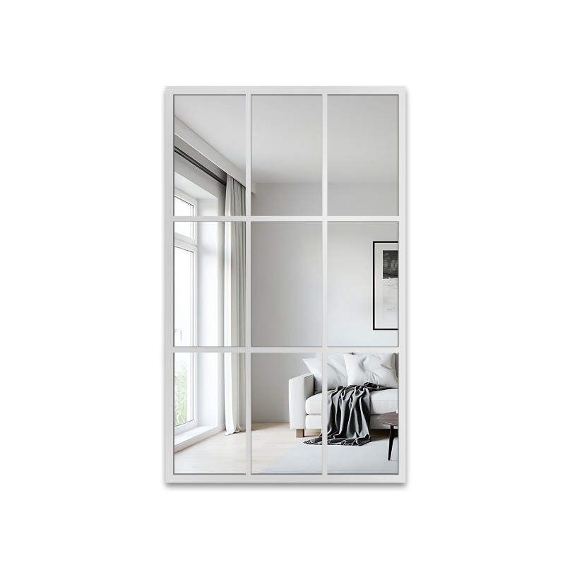 Miroir de loft avec meneaux dans un cadre blanc - HANA
