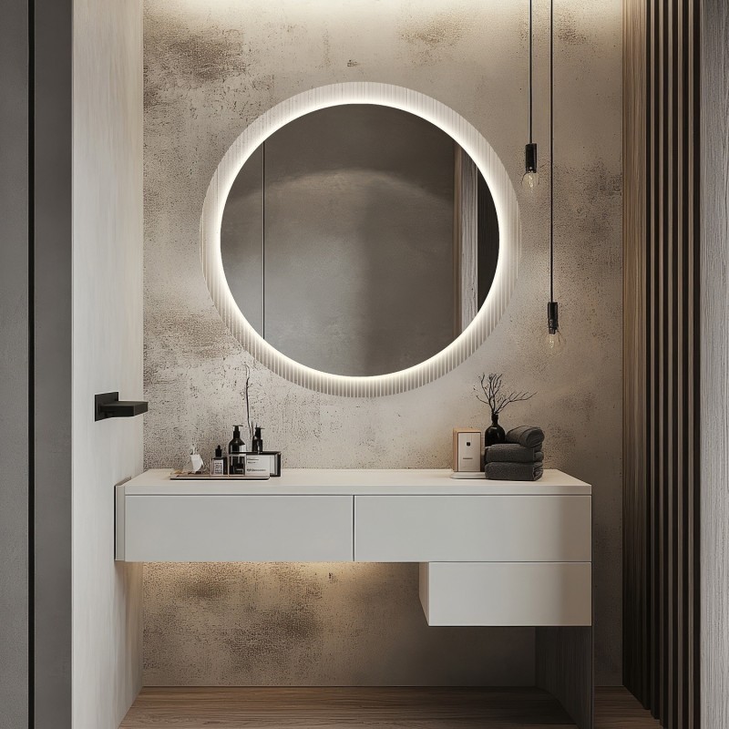 Miroir rond sur verre ornemental Visiosun Classic avec éclairage - LUXORA GLIMMER LED