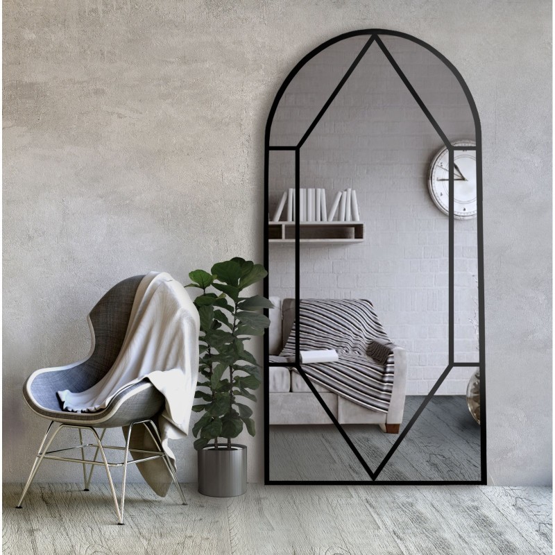 Miroir semi-ovale avec meneaux dans un cadre en mdf loft - FENÊTRE IV - couleur du cadre au choix