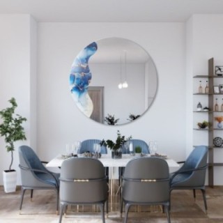 Miroir irrégulier sur marbre bleu rond – MARBLE BLUVERO