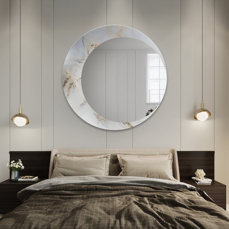 Miroir rond sur marbre blanc et doré – MARBLE MARLUCE
