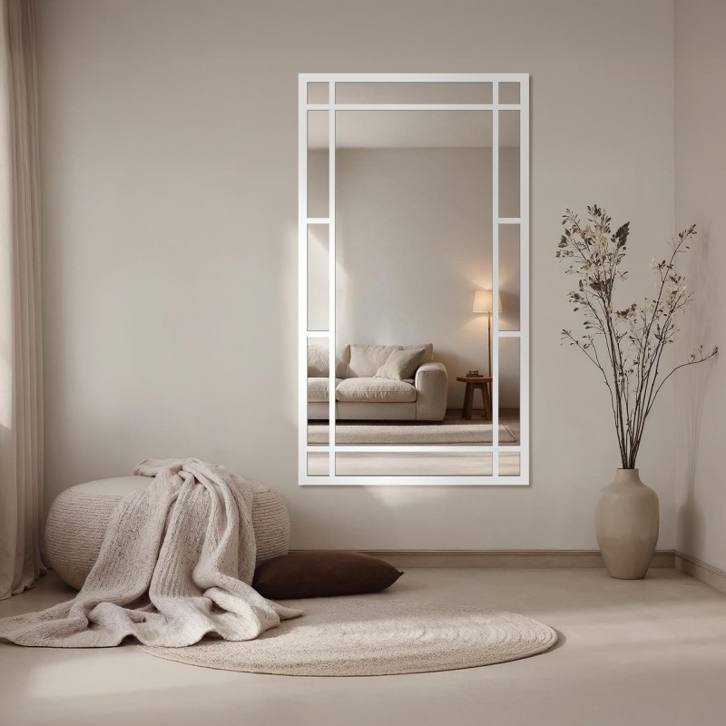 Miroir de loft avec meneaux dans un cadre blanc - SET