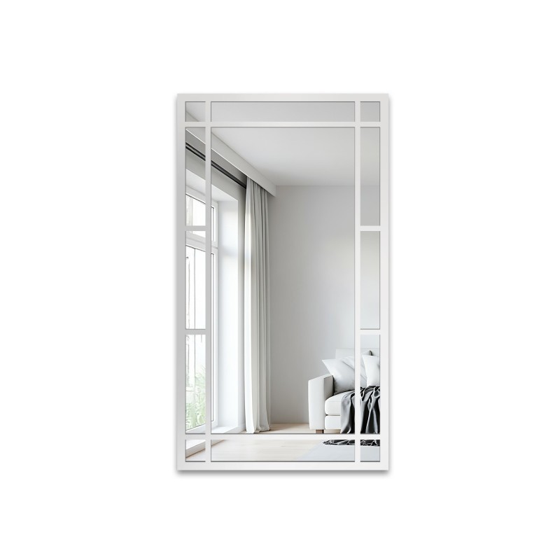 Miroir de loft avec meneaux dans un cadre blanc - SET