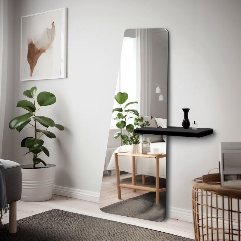 Miroir moderne irrégulier sur pied avec étagère - MATEO SHELF