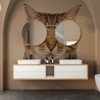 Jeu de miroirs ronds chat en lunettes mdf - LUNETTES