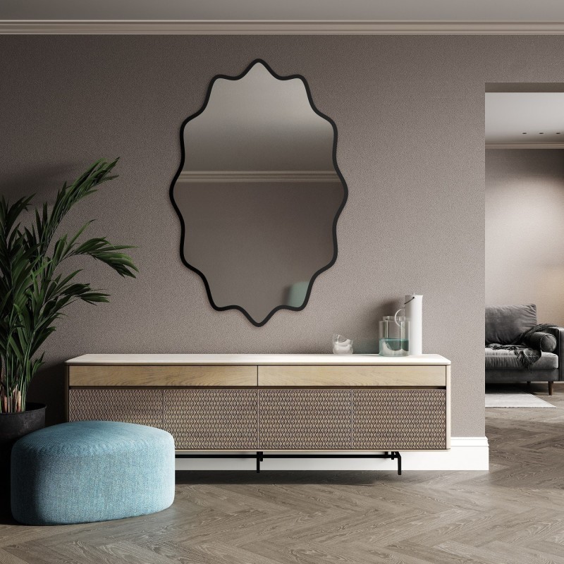 Miroir elliptique dans un cadre MDF ondulé – AQUARELLE ELVA