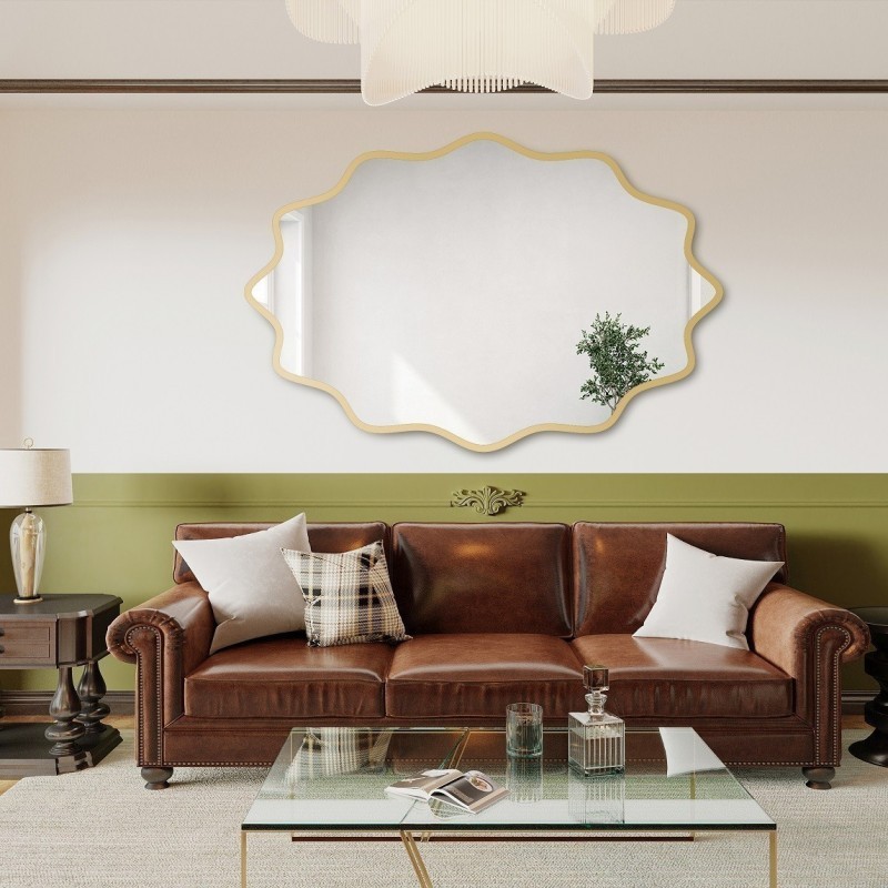 Miroir elliptique dans un cadre MDF ondulé – AQUARELLE ELVA