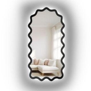 Miroir semi-ovale dans un cadre ondulé en MDF avec éclairage intégré - AQUARELLE SONA LED
