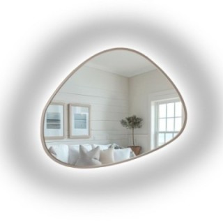 Miroir aux formes organiques, avec cadre en MDF couleur cachemire et éclairage intégré - MARIS SAND LED DANS SON CADRE
