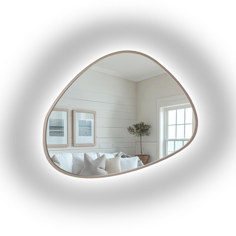 Miroir aux formes organiques, avec cadre en MDF couleur cachemire et éclairage intégré - MARIS SAND LED DANS SON CADRE