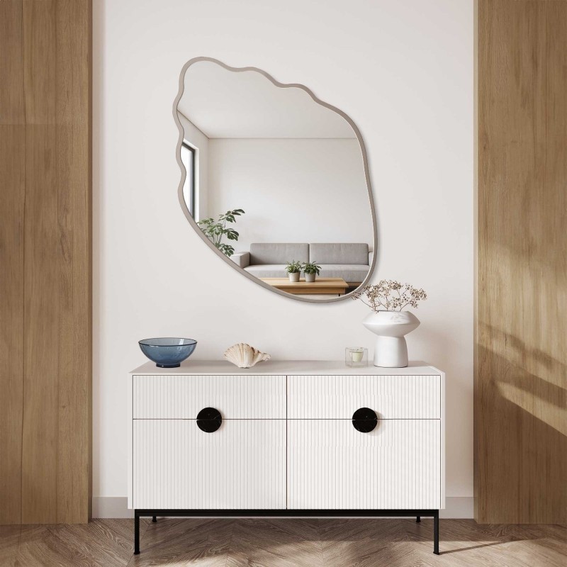 Miroir aux formes organiques dans un cadre en MDF couleur cachemire - MARIS SHELL DANS SON CADRE