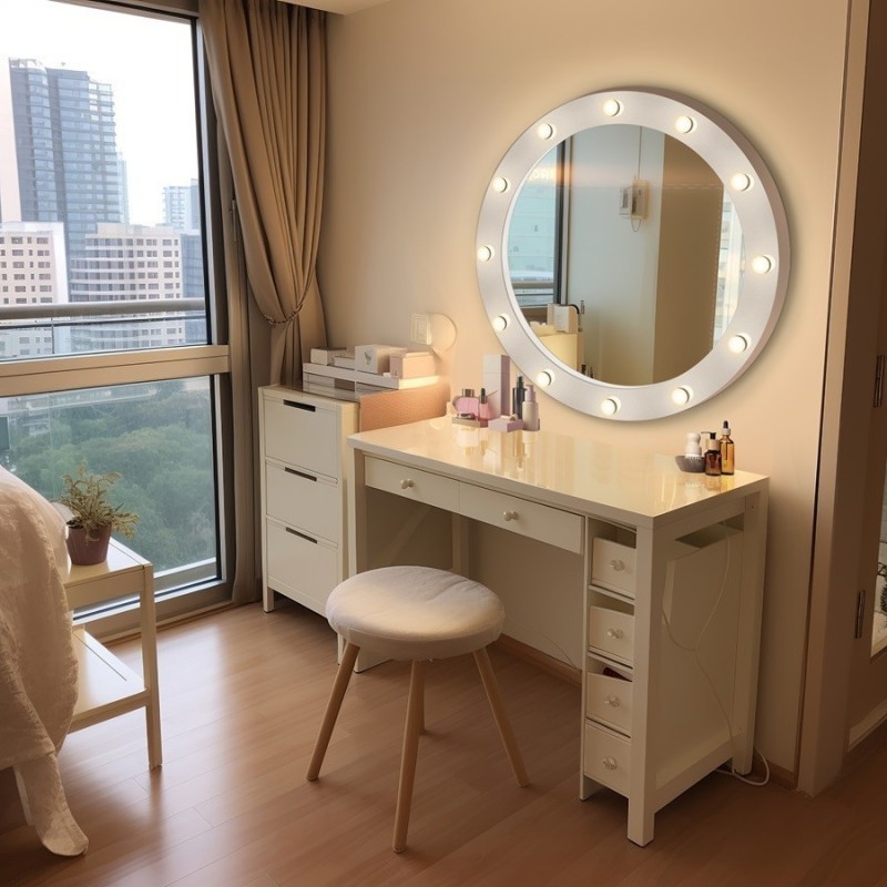 Miroir cosmétique rond avec ampoules dans un cadre en mdf - NEW YORK