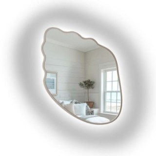 Miroir aux formes organiques, avec cadre en MDF couleur cachemire et éclairage intégré - MARIS SHELL LED DANS SON CADRE