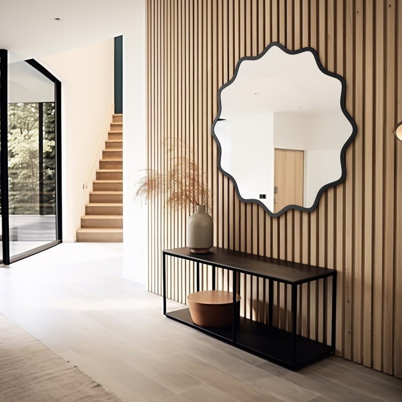 Miroir rond dans un cadre MDF ondulé – AQUARELLE NAYA