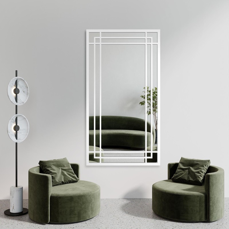 Miroir de loft avec meneaux dans un cadre blanc - BERNARD