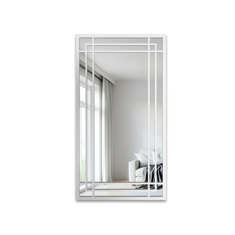 Miroir de loft avec meneaux dans un cadre blanc - BERNARD