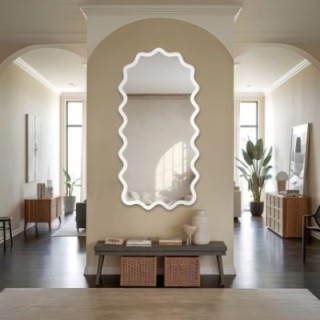 Miroir semi-ovale dans un cadre MDF ondulé – AQUARELLE SONA