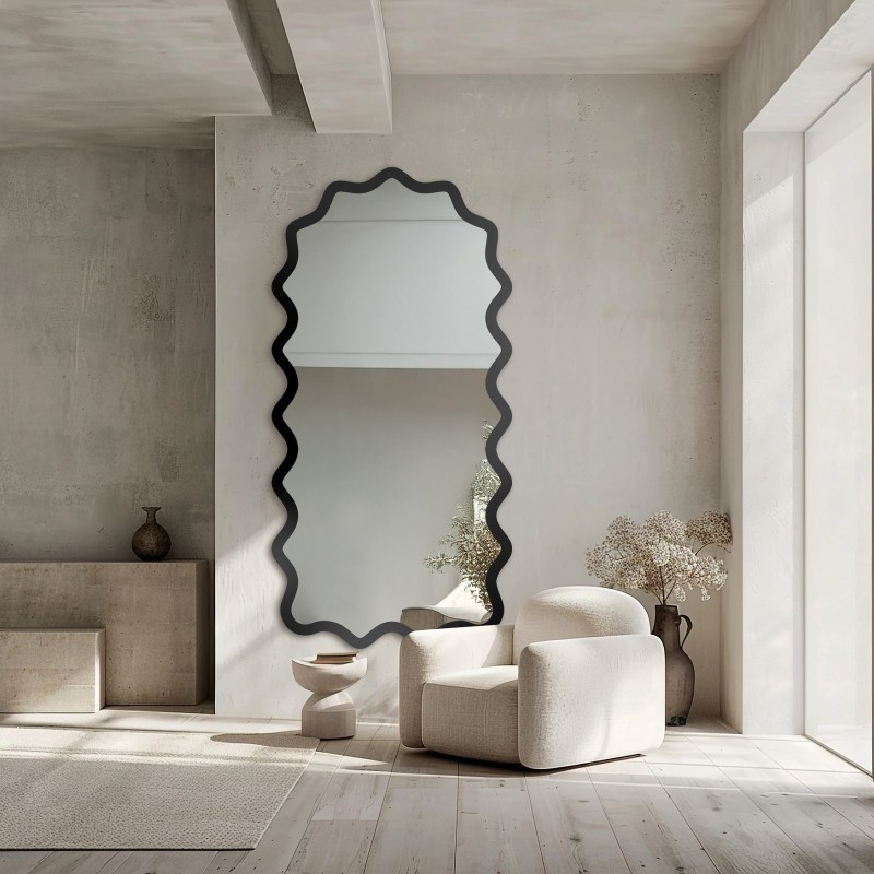 Miroir semi-ovale dans un cadre MDF ondulé – AQUARELLE SONA