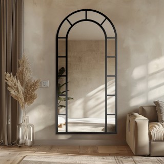 Miroir semi-ovale avec meneaux dans un cadre en mdf loft - FENÊTRE III - couleur du cadre au choix