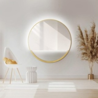 Miroir rond en MDF doré cadre SLIM avec espace libre - OLENA LED