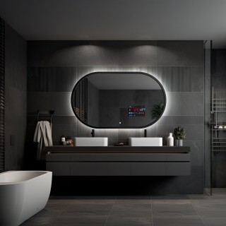 Miroir intelligent pour salle de bain dans un cadre MDF noir avec éclairage - OSKAR SMART LED - couleur de cadre au choix