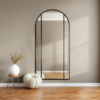 Miroir semi-ovale avec meneaux dans un cadre en mdf loft - ARO - couleur du cadre au choix