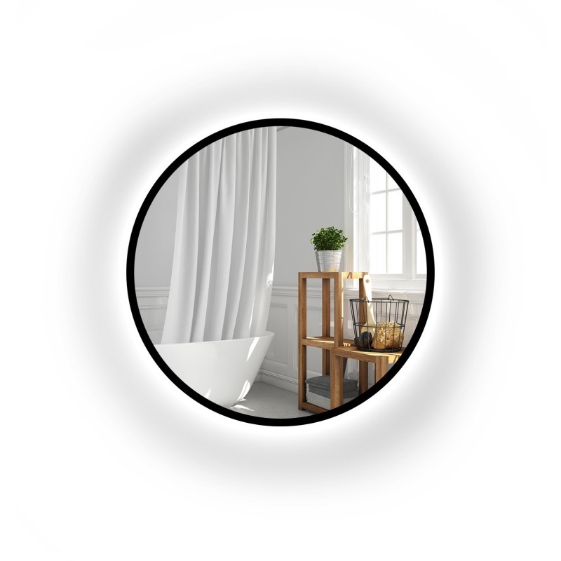 Miroir rond dans un cadre en MDF noir mat avec éclairage - OTTO LED - couleur de cadre au choix