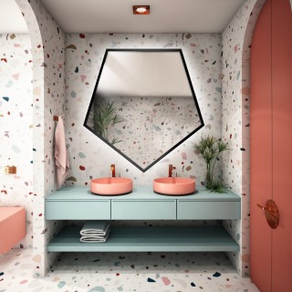 Miroir de forme géométrique dans un cadre avec éclairage - PENTA IN LED FRAME