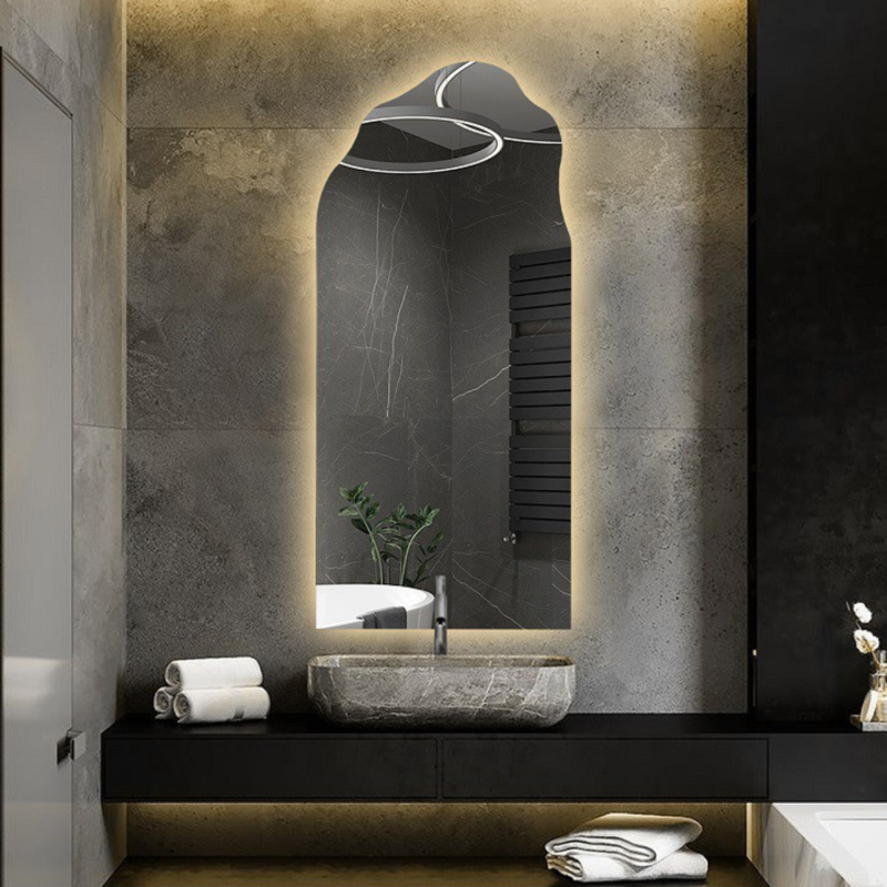 Miroir semi-ovale avec forme organique et éclairage - AURO LED 1