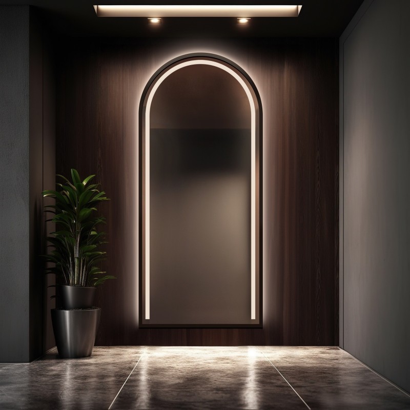 Miroir semi-ovale avec éclairage dans un cadre en mdf - PLATO IN LED FRAME