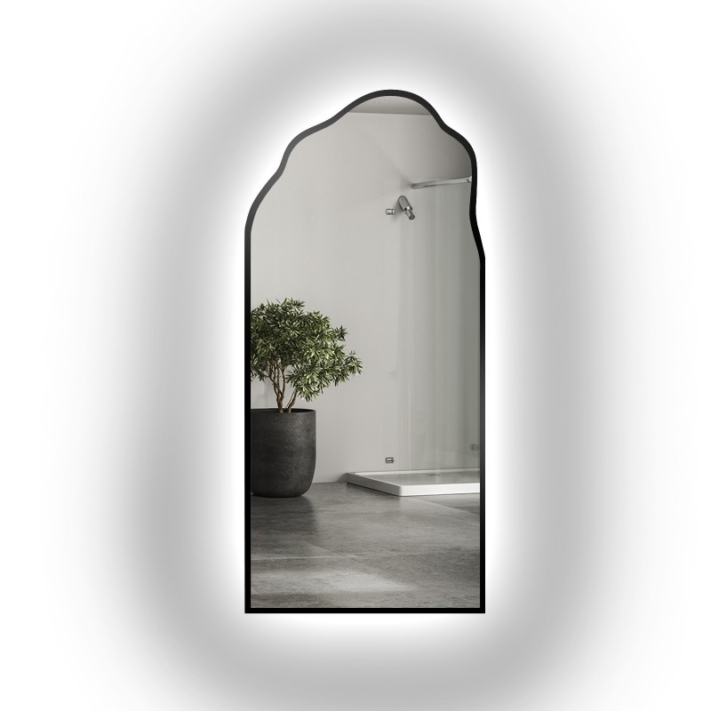 Miroir semi-ovale de forme organique dans un cadre avec éclairage - AURO IN LED FRAME 1