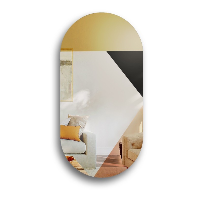 Miroir ovale avec panneau décoratif or-cuivre et laque noire - RIO