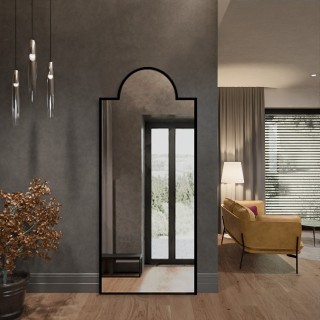 Miroir décoratif semi-ovale dans un cadre MDF noir - ROSANO