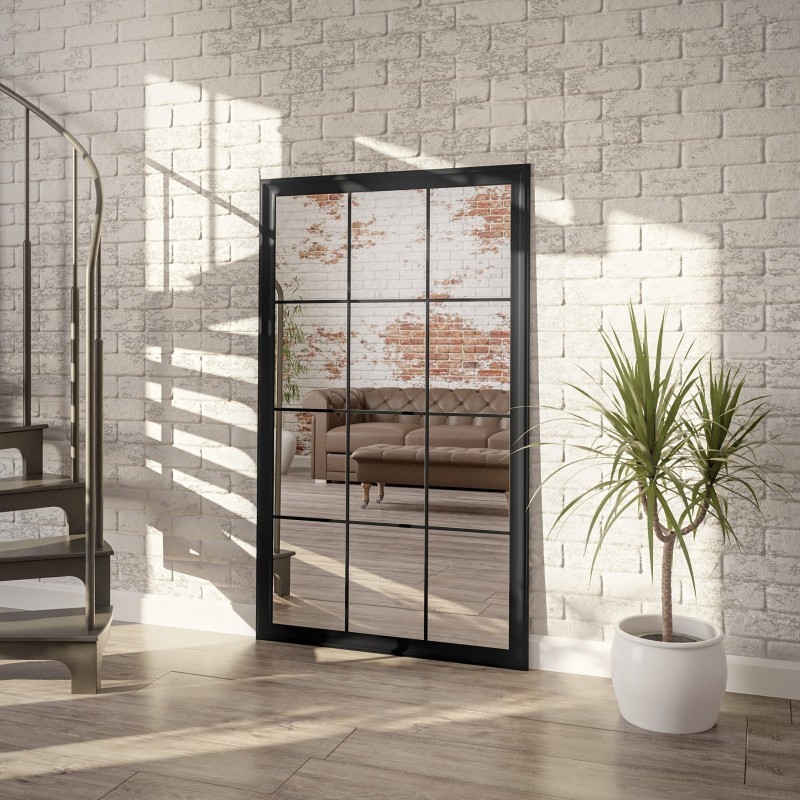 Miroir style loft blanc avec croisillons - - TELIMENA - Couleur du cadre au choix